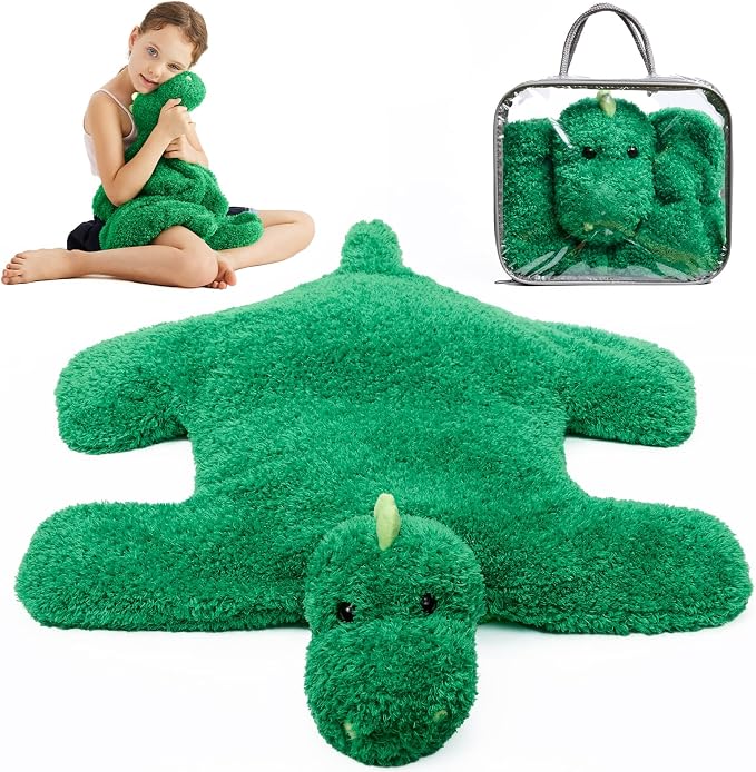 L'AGRATY Weighted Lap Pad for Kids 5 lbs, Sensory Needs Weighted Dinosaur Stuffed Animals Lap Blanket Soft Plush Hugging Sensory for Kids Teen Adults Removable Washable Cover