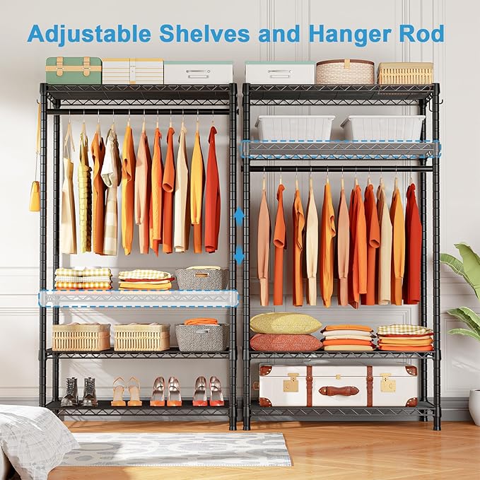 Ulif H4 Portable Closets, 4-Tier Metal Clothes Garment Rack for Bedroom and Cloakroom, Clothing Closet Storage and Organizer Wardrobe, 35.4" W x 14" D x 76.4" H, Black | Black Freestanding Clothing Closet Storage and Organizer Wardrobe for Apartment an...
