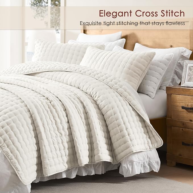 WDCOZY Twin Quit Size Bedding Sets with Pillow Sham, Ivory Lightweight Soft Bedspread Coverlet, Quilted Blanket Thin Comforter Bed Cover for All Season, 2 Pieces, 68x90 inches