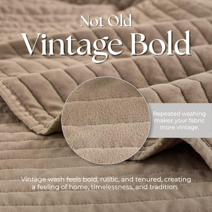 DOWN HOME Twin Quilt Bedding Set with Sham, Vintage Washed Soft Quilted Blanket Thin Comforter Lightweight Bedspread Coverlet Bed Cover, Brushed Microfiber Stripe Stitching, Brown, 66"x92"