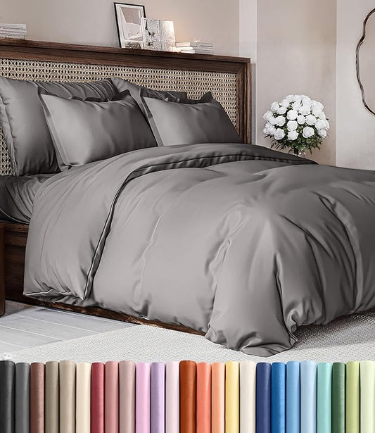Duvet Cover King Size - Soft 3 Piece with Zipper Closure - Dark Grey | Extra Soft, Breathable, King Duvet Cover 104" x 90" with 2 Pillow Shams, Zipper Closures & Ties, Women, Men, Kids & Teens