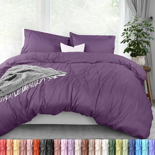 Duvet Cover King, 3 PC Cotton Like Polyester With Zipper Closure, Eggplant | Extra Soft and Breathable, Wrinkle & Fade Resistant, Includes Duvet Cover and 2 Pillow Shams, Comforter Not Included, OekoTex