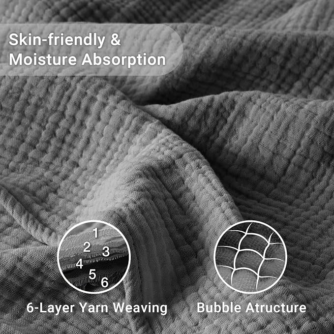 100% Cotton Muslin Blanket Twin 66" x 90", Breathable and Lightweight Cotton Twin Blankets for Couch, Soft Cooling Summer Gauze Blanket for Adults All Season, Charcoal Grey