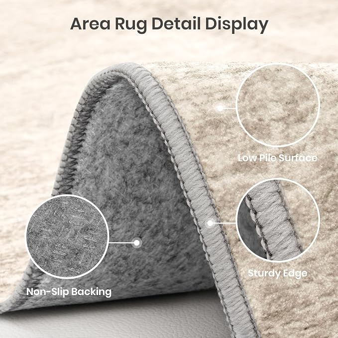 Washable Rugs 5x7, Non Slip Large Area Rugs for Living Room, Brown | Soft Low Pile, Thin & Lighweight Carpet, Folable Stain Resistant Modern Indoor Floor Mat for Bedroom, Dining Room, Home Decor