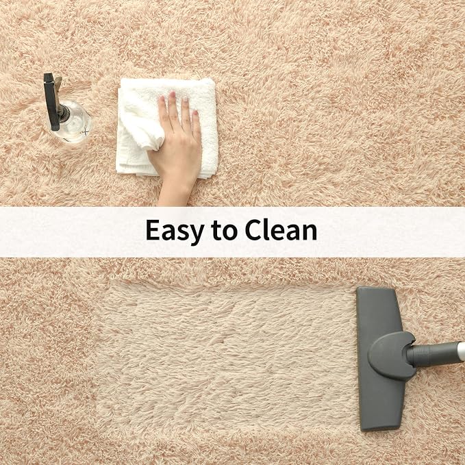 Modern Soft Fluffy Large Shaggy Rug for Bedroom Livingroom Dorm Kids Room Indoor Home Decorative, Non-Slip Plush Furry Fur Area Rugs Comfy Nursery Accent Floor Carpet 4'x6' Light Tan