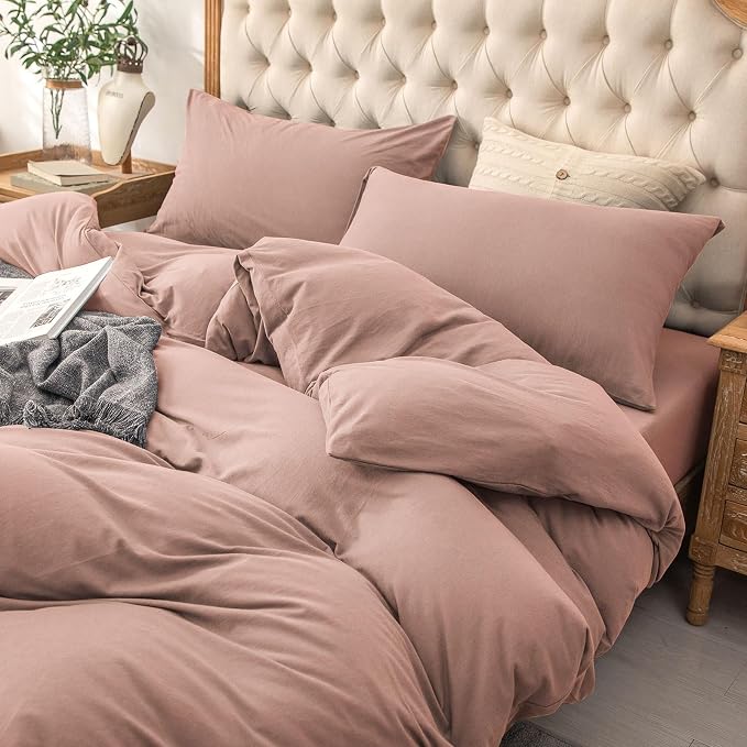 PURE ERA Jersey Knit Sheet Set Solid Petal Pink California King | 100% Cotton, 3 Piece Set, T Shirt Soft, Breathable, Envelope Closure Pillowcases, Hidden Zipper, 8 Ties, No Insert, Modern
