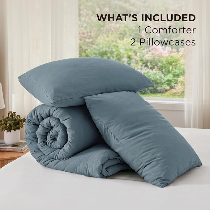 Bedsure Full Comforter Set, Slate Blue Soft Prewashed Bedding for All Seasons, 3 Pieces GentleSoft Bed Set, 1 Lightweight Comforter (82"x86") and 2 Pillowcases (20"x26")