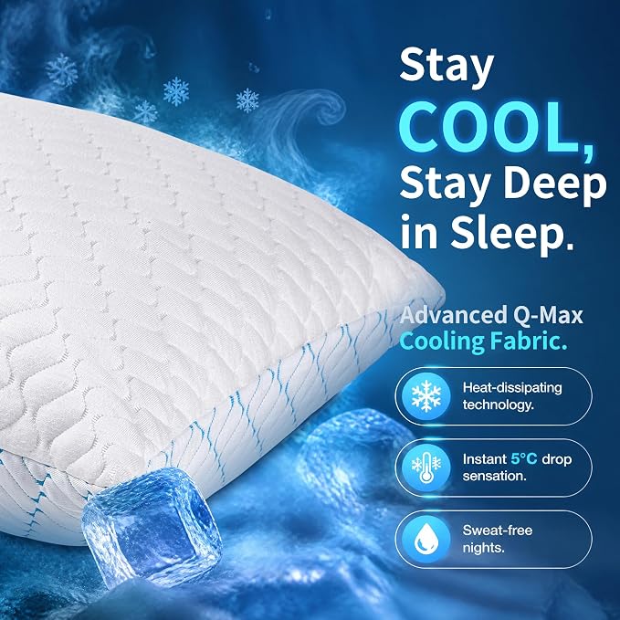 Memory Foam Pillows King Size Set of 2,Cooling Pillow for Side Sleepers | Adjustable Firm Pillow,Breathable Washable Removable Covers, for Hot,Side,Back,Stomach Sleeper,Relieve Shoulder Neck Pain