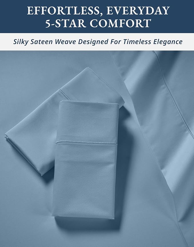 LANE LINEN Sleep Number Sheets Split Top King Sateen - Mountian Spring | King Size Deep Pocket Sheets - 4-Piece Set, For Guests And Everyday Use, For A Silky Hotel-Style Bed, Luxe Sheen