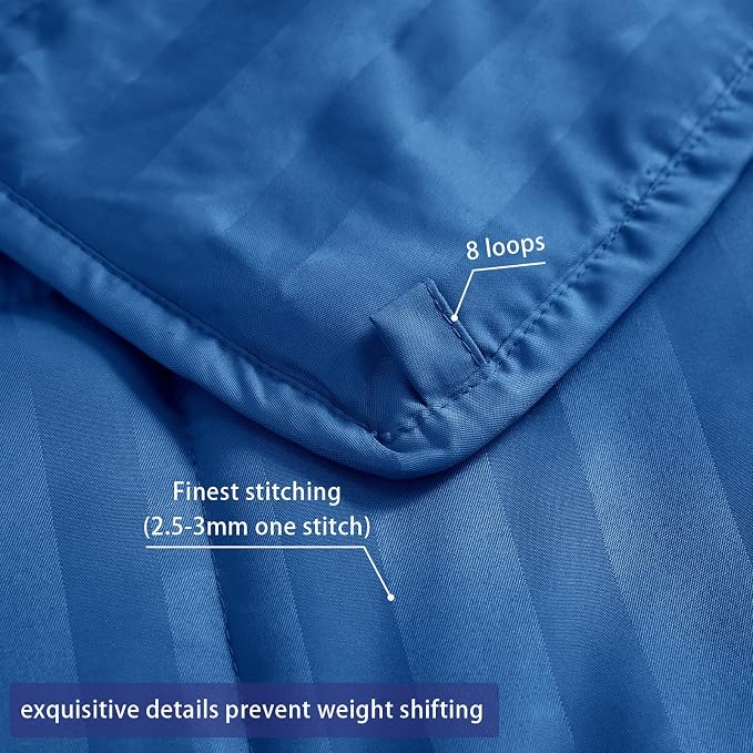 Weighted Blanket for Adults (15 lbs, 48" x 72", Midnight blue Stripes) Heavy Blanket for Sleeping Perfect for 160-180 lbs, Twin Size Breathable Blanket with Premium Glass Bead, Machine Washable