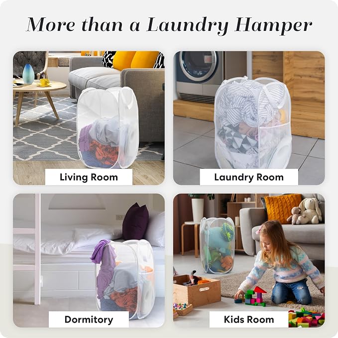 Handy Laundry Pop Up Laundry Hamper 71L Sturdy Collapsible Mesh (White) | Collapsible Mesh Pop Up Hamper, Wide Opening, Side Pocket, Breathable, Sturdy, Foldable, Space-Saving for Clothes Storage