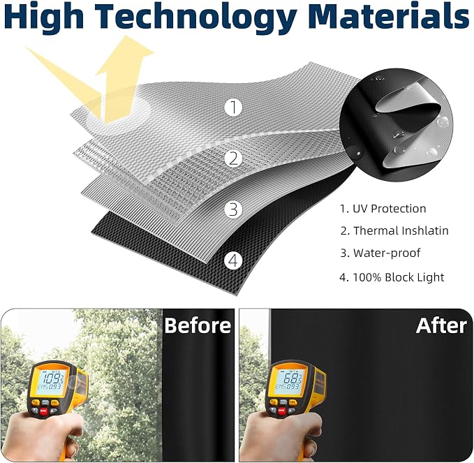 NIGHTON Portable Blackout Curtains 60"×60", Strong Hook and Loop Tape Strips with Adhesive, Cuttable Blackout Window Cover, 100% Black Out Material Blinds for Baby Nursery or Travel - Black Ⅰ