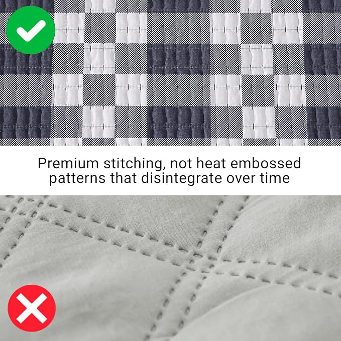Queen Quilt-Lightweight Bedspread Plaid Quilt Queen Size Quilt Bedding Set | Navy Reversible Neutral Coverlet with 2 Shams for All Seasons, Suitable for Bed, Couch, 3 Pieces, 90"x94"