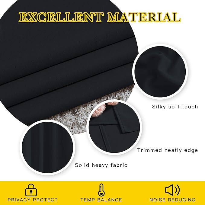 NICETOWN Black Blackout Curtains 30 inch Curtains for Kitchen, Grommet Cafe Curtains Solid Window Treatments Sound Reducing for Bedroom, 2 Panels, W37 x L30, 2 Panels