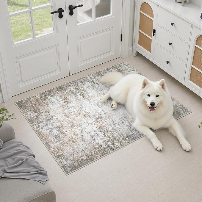 2x3 Washable Entryway Rug: Modern Abstract Indoor Soft Carpet Brown | For Entrance, Bedroom, Kitchen, Laundry, Bathroom,Door Mat,Modern Abstract,Machine washable,Non-Slip,Stain Resistant,Indoor