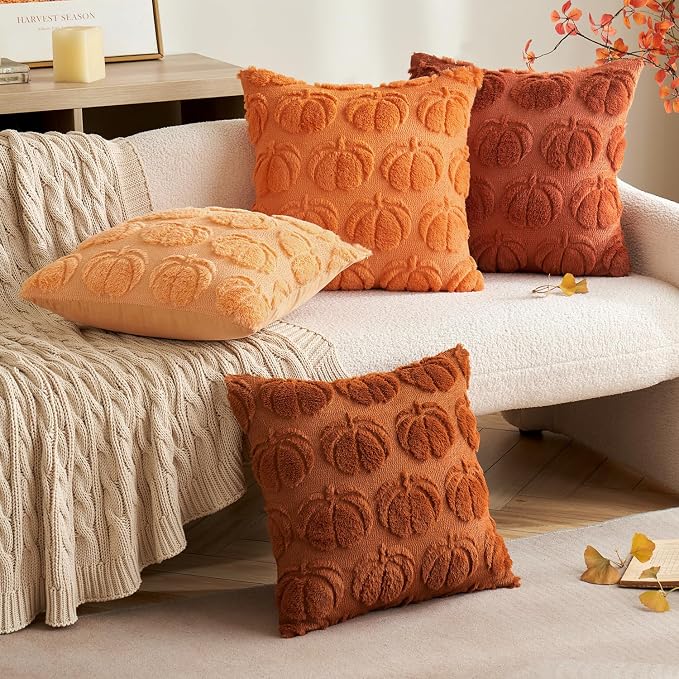 MIULEE Fall Pillow Covers Pumpkin Fall Decor 24x24 Dark Rust | Set of 2 Fall Decorations for Home, Plush Faux Fur Farmhouse Accent Pillowcases, Porch Sofa Couch Cushion Bed Livingroom