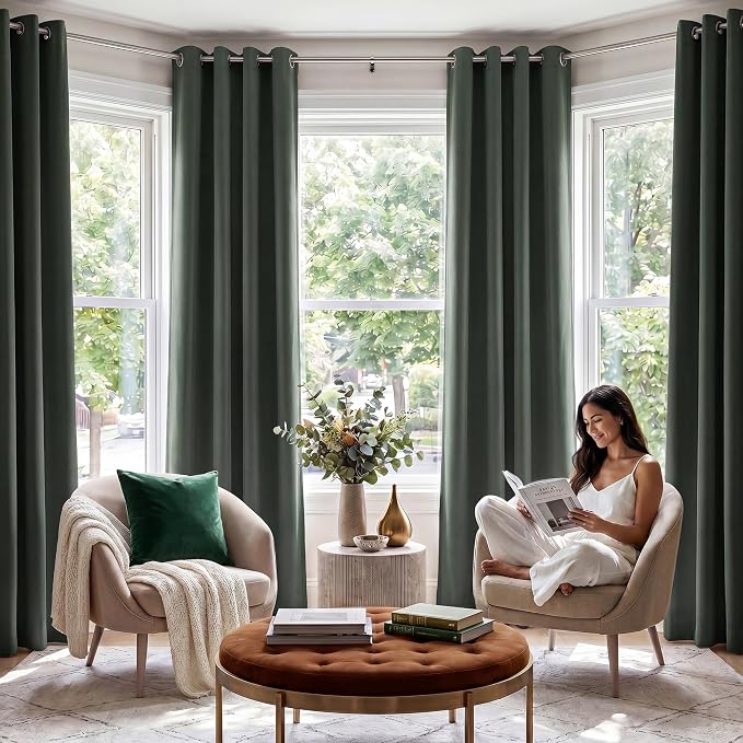 NICETOWN Dark Mallard Blackout Curtains for Baby Room 52" x 84" 2 Panels | 100% Blackout Energy Smart Noise Blocking Drapes for Window, Thermal Insulated Lined Guest Room Window Dressing Decor
