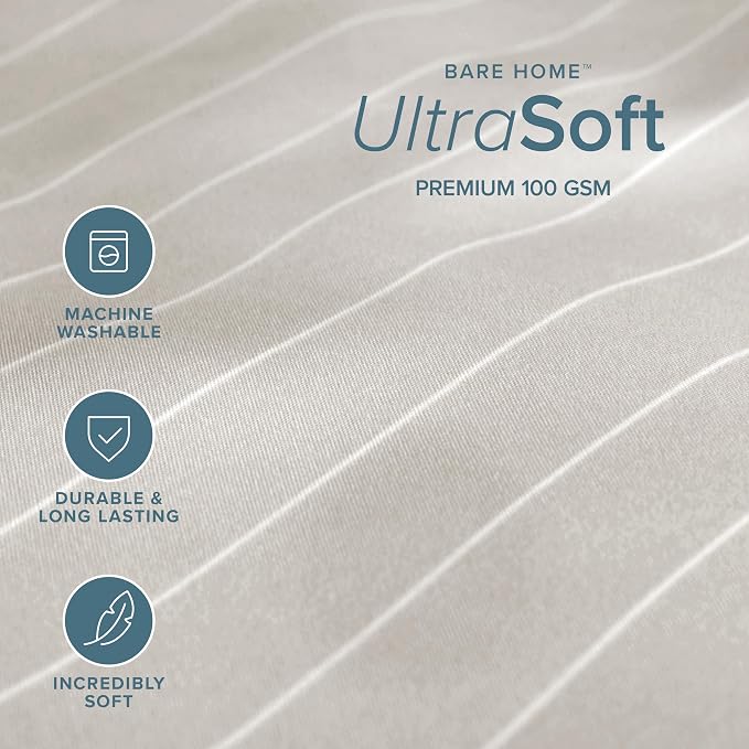 Bare Home Duvet Cover Set (Twin/Twin XL, Pinstripe - Stone/White) | 1800 Ultra-Soft, Lightweight, Cooling, Breathable, Premium, All-Season