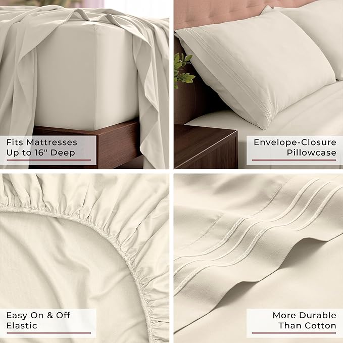 Mellanni Iconic 4-Piece Sheet Set (California King, Golden Ivory) | 10M+ Sleepers. Lab-tested: Sleeps Cool, Stays Bright, Strong, Smooth. Good Housekeeping Best Bedding, 7 yrs running.