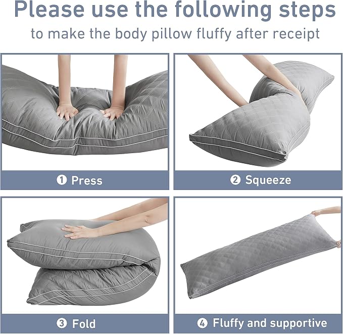Leeden Body Pillow Insert 20 x 54 for Side Sleepers Grey Support | Soft polyester padding delivers full-body support for side sleepers, maternity rest, reading and daily relaxation.
