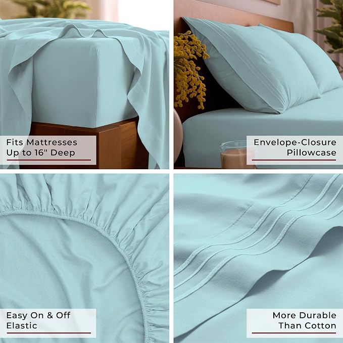 Mellanni Iconic 3-Piece, Ultra Soft Sheet Set (Twin, Aqua) | 10M+ Sleepers. Lab-tested: Sleeps Cool, Stays Bright, Strong, Smooth. Good Housekeeping Best Bedding, 7 yrs running.