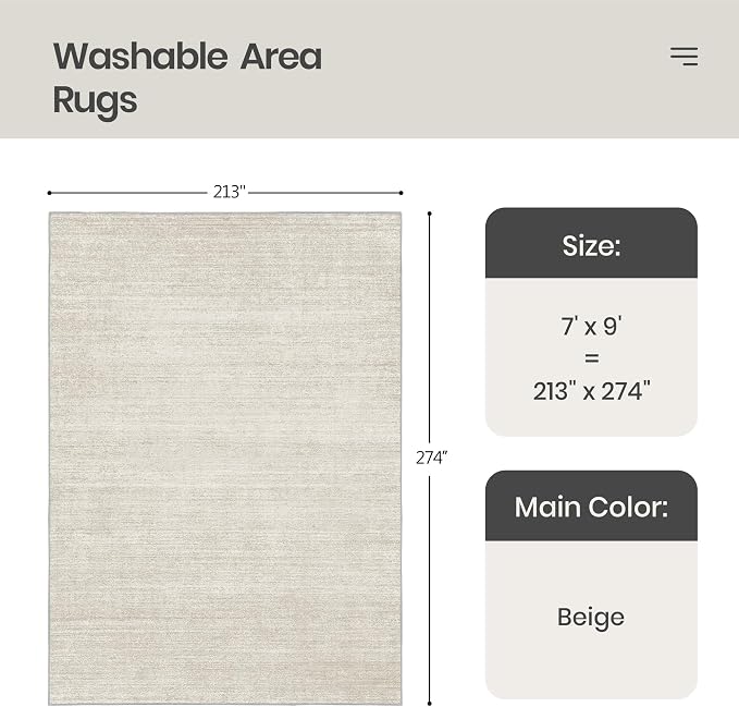 5x8 Area Rug Non Slip, Large Washable Rugs for Living Room, Beige | Soft Low Pile, Thin & Lighweight Carpet, Folable Stain Resistant Modern Indoor Floor Mat for Bedroom, Dining Room, Home Decor
