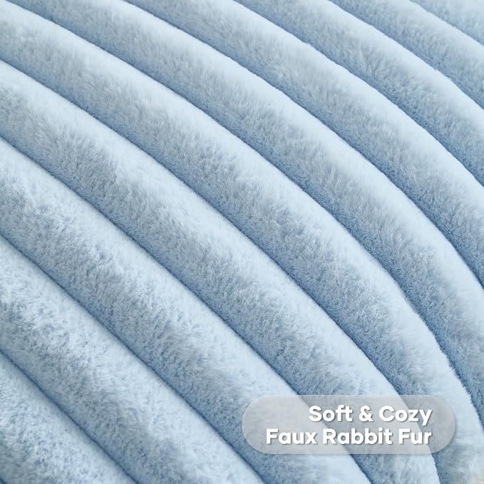 FUTEI Pack of 2 Faux Fur Throw Pillow Covers 16x16 Inch, Light Blue | Fluffy Faux Rabbit Fur Front/Premium Velvet Back,Hidden Zipper,Machine Washable,Non-Shedding,Colorfast,Insert Not Included.