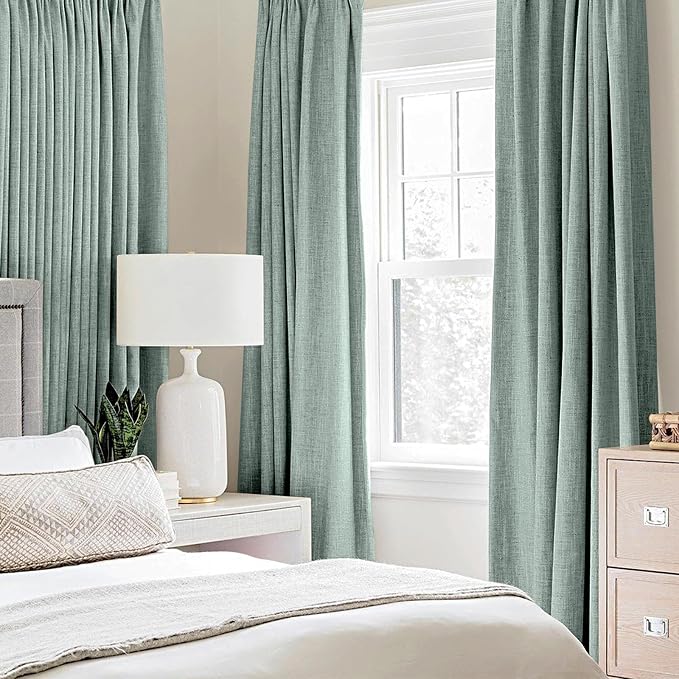 MIULEE 100% Blackout Linen Curtains for Bedroom 52x108 Inches Seafoam Green | Room Darkening, Light Blocking, Thermal Insulated, Grommet Top, Linen Textured, Window Curtains for Living Room, 2 Panels