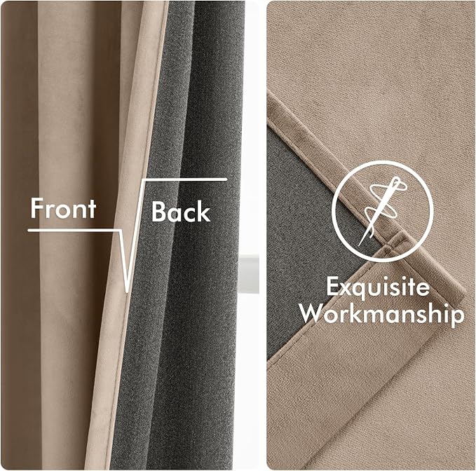 MIULEE Velvet Curtains 50W x 108L 2 Panels Camel Beige Blackout Curtains | Luxury velvet fabric, pinch pleat design, back tab hooks, thermal insulated, blackout light blocking, for living room bedroom