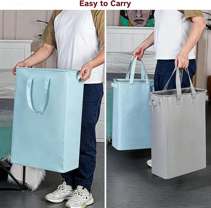 efluky Slim Laundry Basket, Narrow Laundry Hamper with Handles, Collapsible Dirty Clothes Hamper, Tall Laundry Bin for Laundry Room, Dorm and Bedroom, 19.8 Gallon (75L) Sky Blue