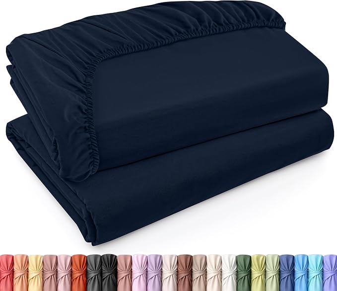 Pack of 2 King Fitted Sheet, Fits Up to 16 Inch Deep Pocket, Navy | Hotel Comfort, Cooling & Breathable Cotton like Polyester, Easy Fit, Wrinkle & Fade Resistant, Snug Fit, Easy Care, Oeko-Tex
