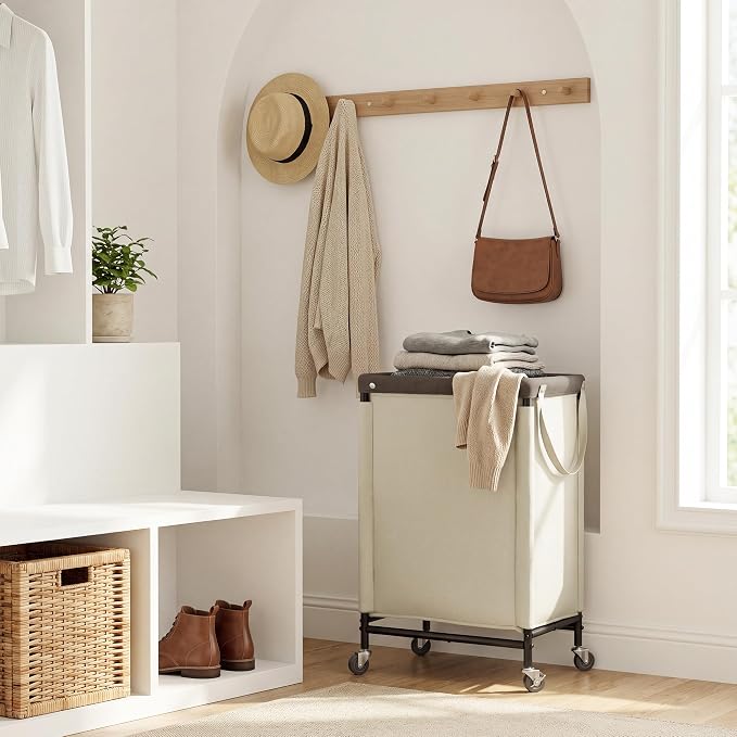 StorageWorks Laundry Hamper with Wheels and Removable Liner Bag | 90L Laundry Basket with Handles, Light Kahki Rolling Cart for Bedroom, Bathroom, Apartment