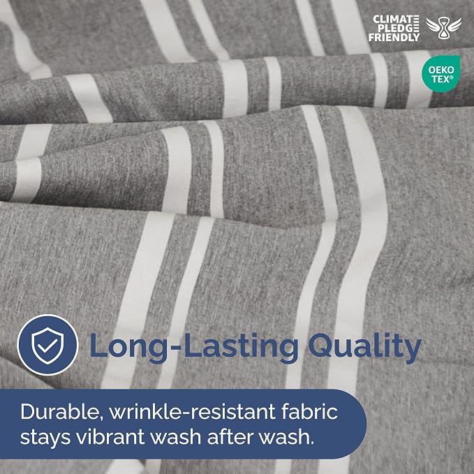 Full Flat Sheet - Single Flat Sheet Only - Soft & Cooling - Grey Stripes | Hotel Luxury Top Flat Sheet Only, Ultra-Soft, Breathable & Cooling, Fade & Wrinkle Free, Easy-Care, Stain & Shrink Resistant