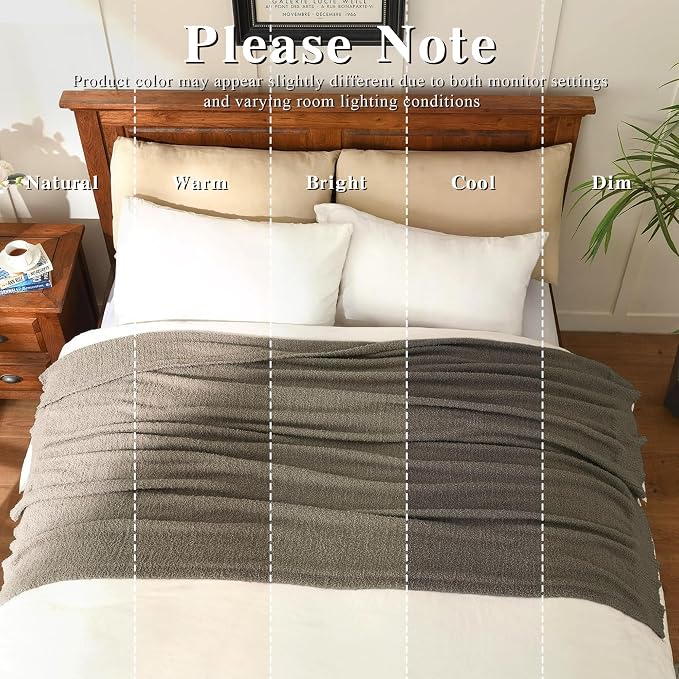 JOOJA Taupe Throw Blanket for Bed, Super Soft Knit Boucle Blankets, Cozy Fleece Fuzzy Fluffy Plush Chenille Throws Blanket for Couch, Sofa, 60 x 80 inches
