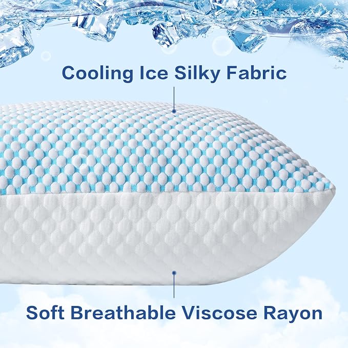 EASELAND Cooling King Size Firm Pillows, Shredded Memory Foam Set of 2 | Adjustable Fill with Removable Cover for Hot Sleepers, Cool Bed Support Pillow for Side Back Stomach Sleepers