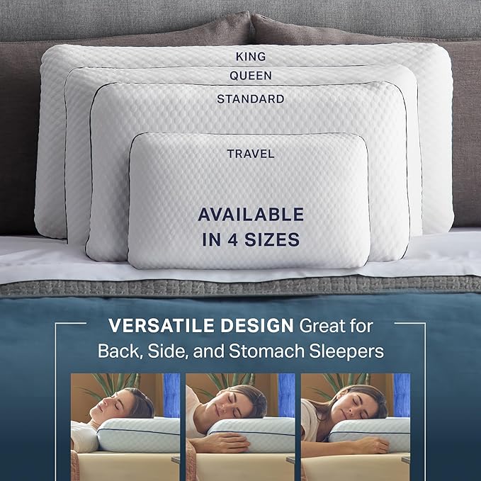Weekender Cooling Gel Memory Foam Pillow for Sleeping – Queen Size, Ventilated Cooling Pillow for Side & Back Sleepers, Neck & Shoulder Support, Medium Firm, Washable Cover
