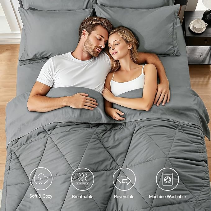 BEDELITE Twin Comforter Set 5 Pieces, Solid Dark Grey Bed in A Bag | Soft All Season Down-Alternative Comforter, Sheets, Pillowcases & Shams, OEKO-TEX Certified Bedding for Bedrrom, Guest Room