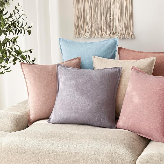 Foindtower Linen Solid Decorative Throw Pillow Covers 22x22 Light Purple | Pack of 2 Boho Farmhouse Morden Pillowcase,Accent Rustic Cushion Covers,Home Decor for Chair Couch Sofa Bedroom Living Room