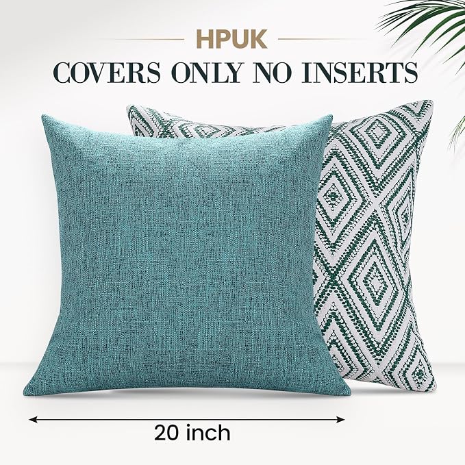 HPUK Throw Pillow Covers 20x20, Set of 4, Aqua Blue Couch Pillow Covers | Polyester fabric, patterned and solid designs, hidden zippers, machine washable, for sofas and beds, inserts not included