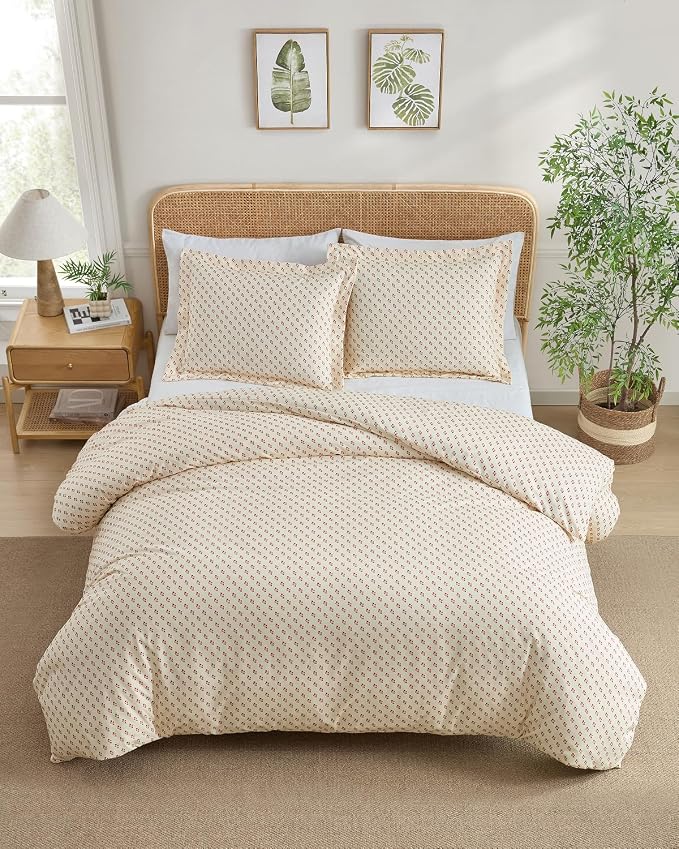 Duvet Cover Full - Floral Duvet Cover - 3 Piece - Vintage Red Floral | Soft Floral Duvet Cover 80 x 90 with 2 Pillow Shams, Zipper Closures & Ties, Floral Bedding for Women, Men, Kids & Teens