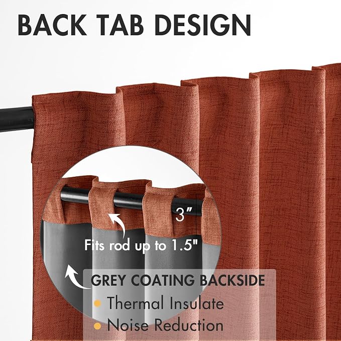MIULEE 100% Blackout Fall Linen Curtains & Drapes W52 x L96 Inch Terracotta | 2 Panels, Full Black Out, Thermal Insulated, Room Darkening Window Curtains for Bedroom Living Room , Back Tab & Rod Pocket