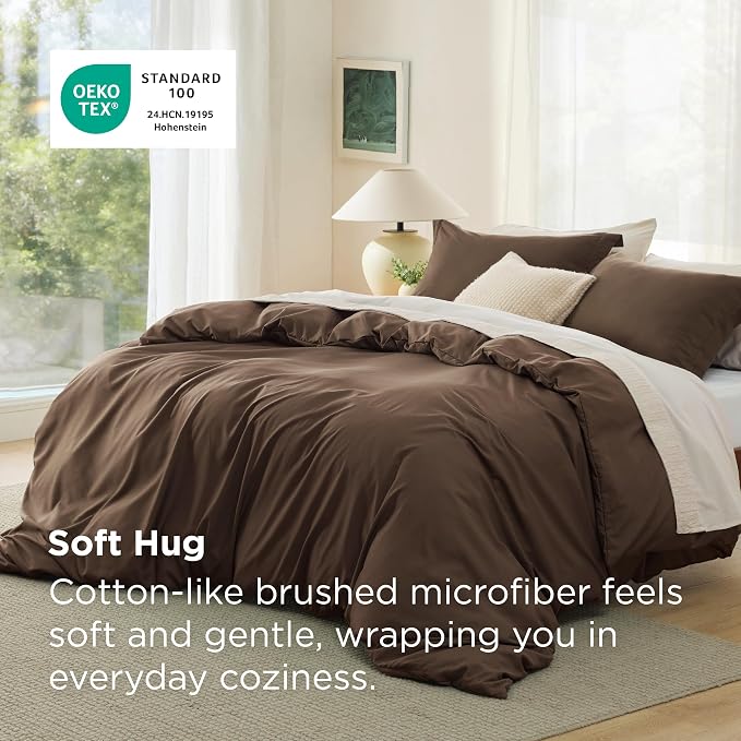 Bedsure Duvet Cover King Size, 3Pcs Double Brushed Bedding Set, Dark Brown | For Kids & Adults, 104"x90" Comforter Cover, Hotel Luxury, All Season, Breathable, Easy Care, Lightweight, Zipper Closure