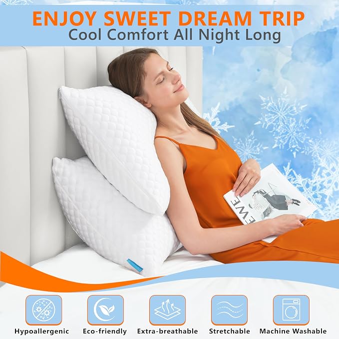 UYWO Cooling Pillows King Size Set of 2, Adjustable Memory Foam Pillows | Firm/Soft Cooling Bed Pillows for Side/Back/Stomach Sleepers, Ergonomic Neck Support Pillow