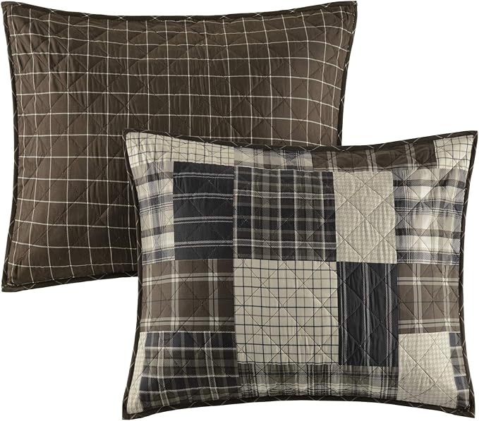 Madison Park Reversible Quilt Cabin Lifestyle Plaid Design - All Season, Breathable Coverlet Bedspread Bedding Set, Matching Shams, Timber Black/Brown Full/Queen(90"x90") 3 Piece | Diamond Quilted, Reversible Coverlet Set, Plush Cotton Filled, Lightwei...