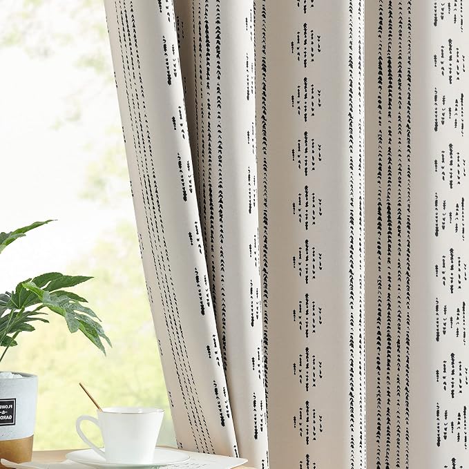 jinchan Boho Blackout Curtains 90 Inches Long for Bedroom Living Room | Blue on Beige Geometric Printed Grommet Curtains Room Darkening Thermal Insulated Window Treatments 2 Panels