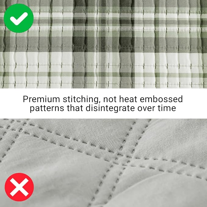 Twin Quilt-Lightweight Bedspread Plaid Quilt Twin Size Quilt Bedding Set | Green Reversible Coverlet for All Seasons, Suitable for Bed, Couch, 2 Pieces, 66"x92"
