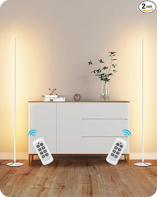 EDISHINE 2 Pack 57.5” Floor Lamps with Remote, Stepless Dimmable & 7 CCT | 2700-6000K, Foot Switch, Tall Corner Lamp for Bedrooms, Living Rooms, Offices, Sturdy Base, White