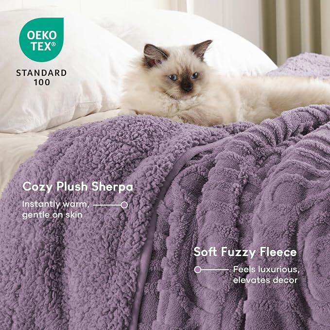 Cottonblue Jacquard Weighted Blanket for Adults 15lbs Twin Size Bed 48"x72" | Soft Fuzzy Sherpa Fleece Weighted Blanket Throw for Sleep Calm Relax, Fuzzy Warm Purple Arch Bed Sofa Heavy Blanket Washable