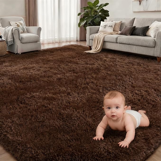 Area Rug Living Room Bedroom: 4x6 Fluffy Plush Shag Carpet Brown | For Kids Room Playroom Nursery Home Decor,Ultra Soft,Non-Slip Non-Shedding,Fuzzy Plush,Large Indoor Floor Carpet,Easy Clean