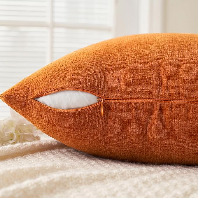 MIULEE Fall Orange Chenille Couch Throw Pillow Covers, 16x16 | Set of 2, Soft Farmhouse Modern Home Decor, Decorative Pillowcases for Sofa Living Room Bed